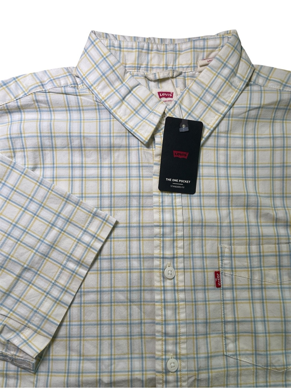 NWT Levi's Men The One Pocket Short Sleeve Plaid Shirt Standard Fit Size Small S